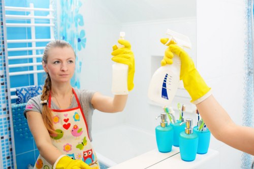 Professional house cleaning in a bright modern living room