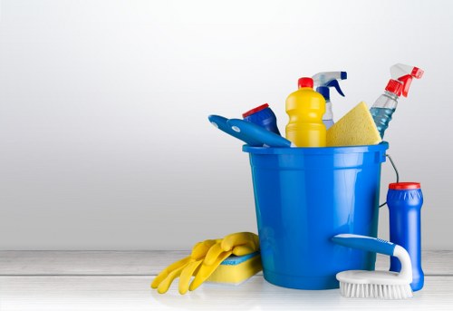 Commercial cleaning crew maintaining a workplace interior
